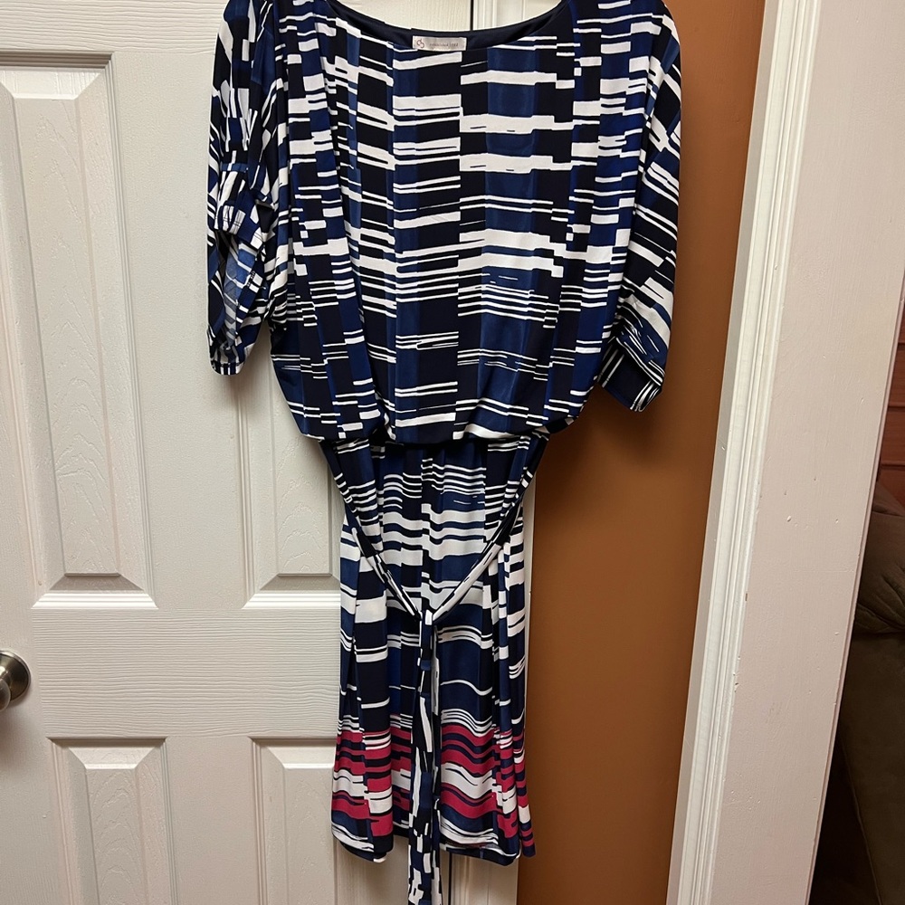 CB Est. Navy and Pink Patterned Midi Dress